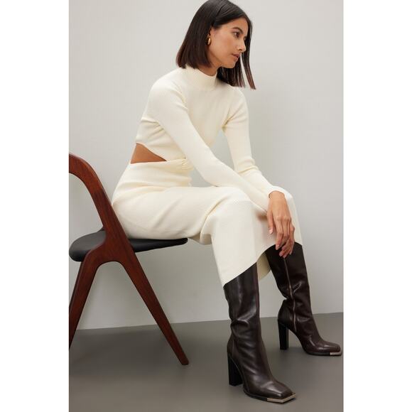 RONNY KOBO COLLECTIVE Off-White Knit Mock Neck Twist Cutout Sweater Dress M - Picture 3 of 13